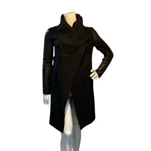 Mackage Black Asymmetrical Coat w/ Leather Sleeves